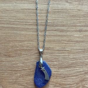 Sea Glass Necklace royal blue with Shooting Star Charm
